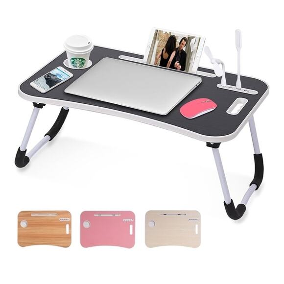 Laptop Bed Desk, Foldable Laptop Lap Desk Tray Table with USB Charge Port, Black - Picture 1 of 5